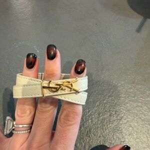 Saint Laurent Beige Leather Bracelet with Gold Clasp